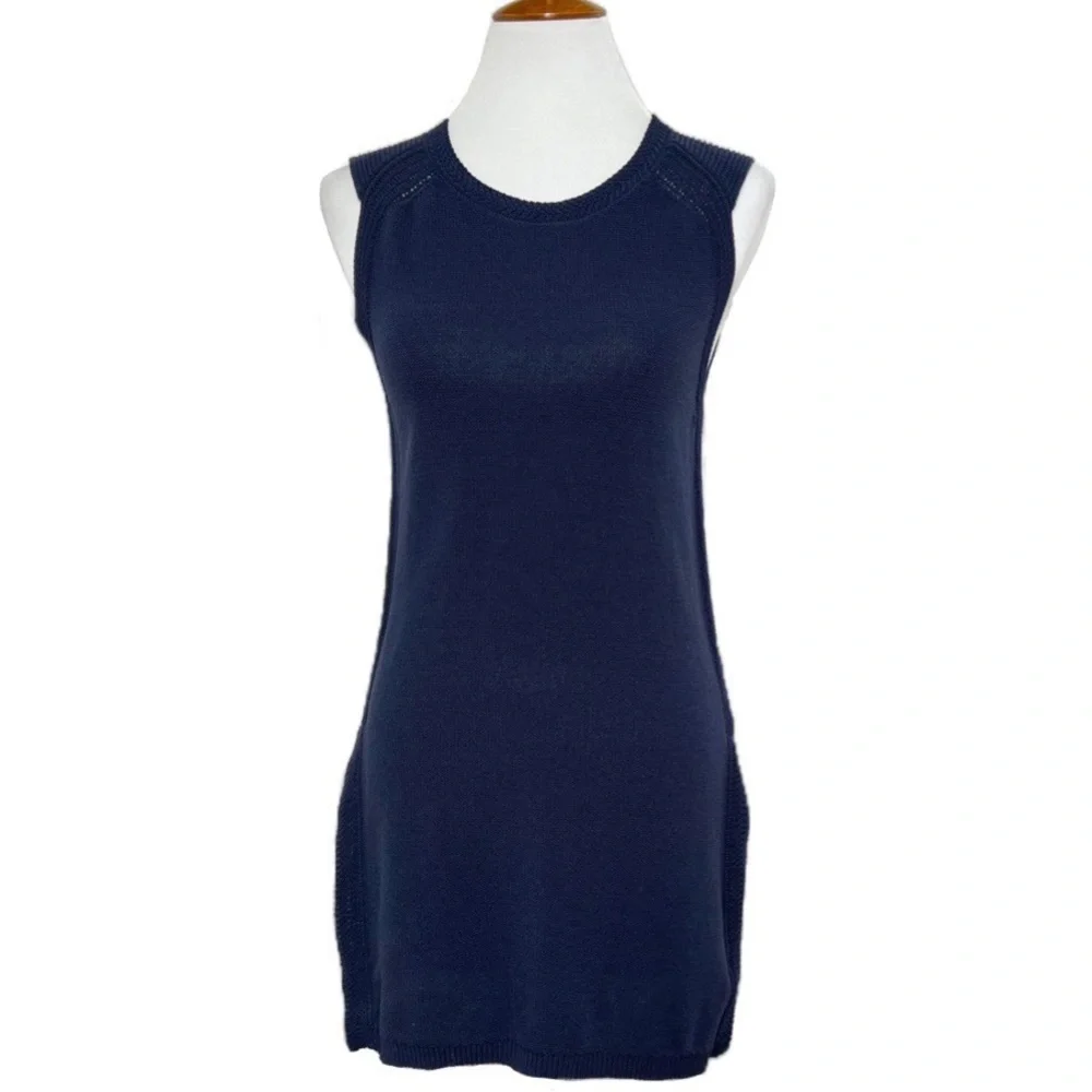 SOLD-Athleta Navy Blue Sleeveless Crochet Knit Long Tunic Top - Picture 2 of 12